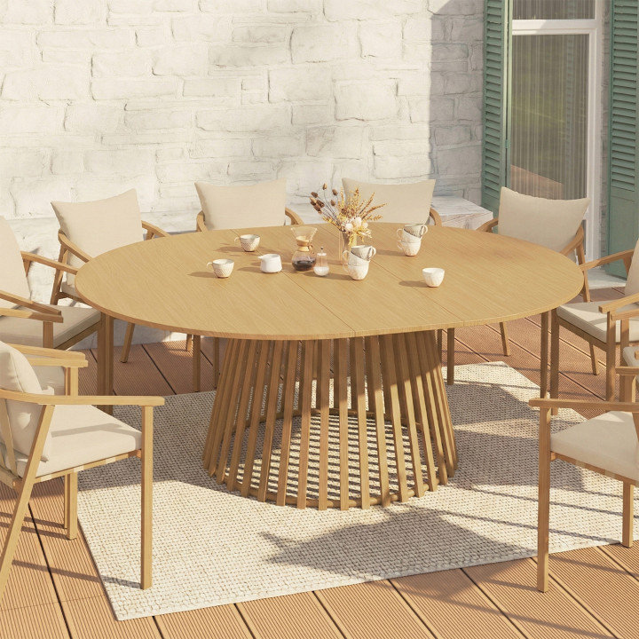 SOLAL 160-200 CM Tavolo da giardino rotondo allungabile per 6-10 persone con base a doghe in metallo effetto legno