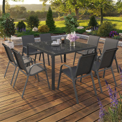 Set di mobili da giardino MADRID Tavolo quadrato da 130 cm e 8 sedie impilabili grigio antracite