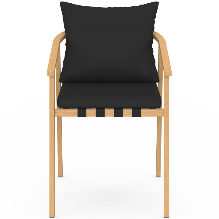 Set di 4 sedie da giardino, struttura in metallo effetto legno, cinghie e cuscini neri - MALTE | IdMarket