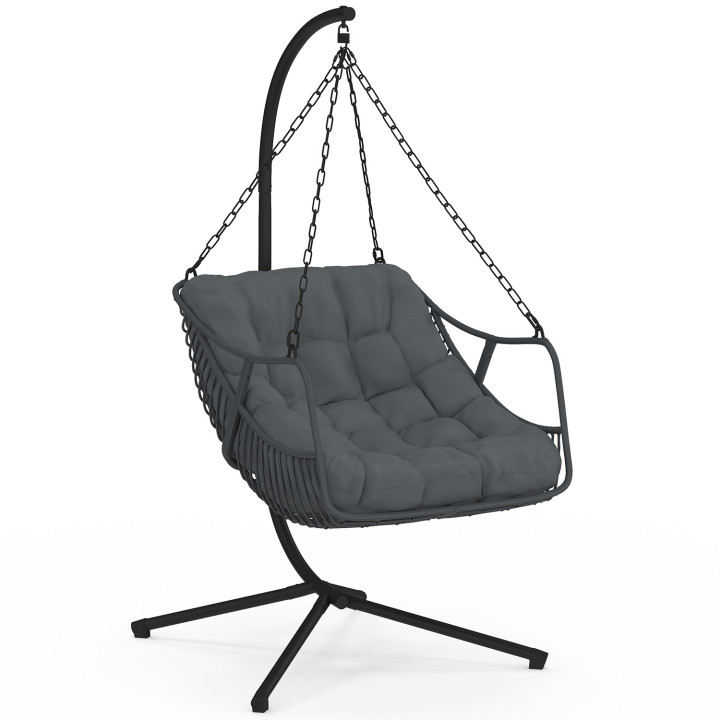 Poltrona reclinabile traforata in rattan grigio con cuscino grigio - LOA | IdMarket