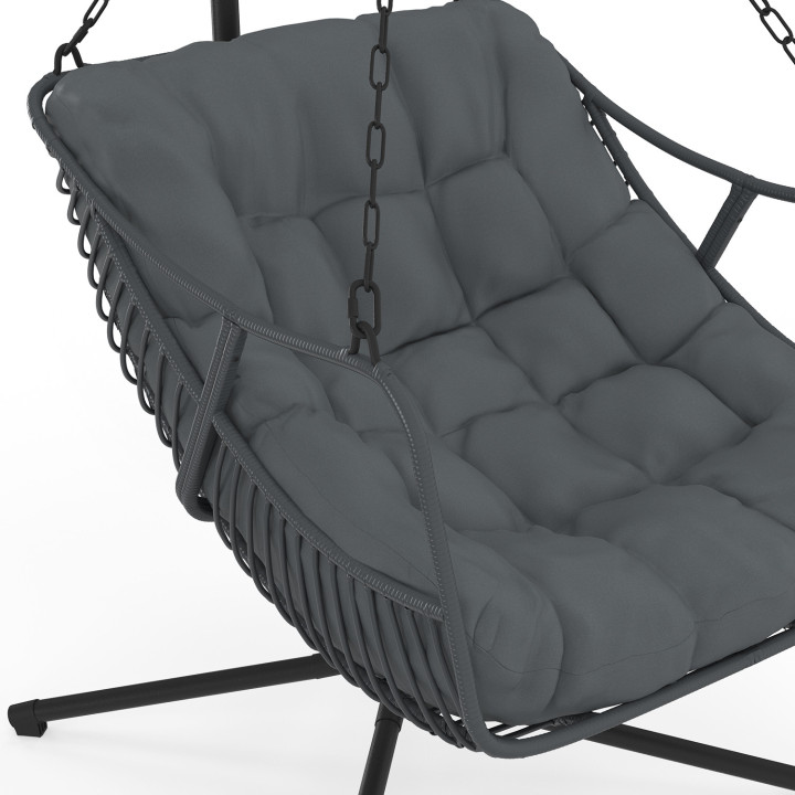 Poltrona reclinabile traforata in rattan grigio con cuscino grigio - LOA | IdMarket