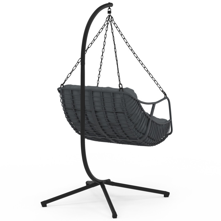 Poltrona reclinabile traforata in rattan grigio con cuscino grigio - LOA | IdMarket