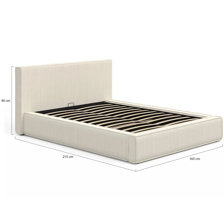 Letto matrimoniale con rete 140 x 190 cm in velluto a coste beige - JADE | IdMarket