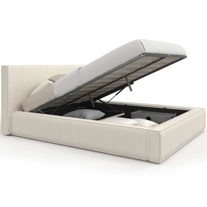 Letto matrimoniale con rete 140 x 190 cm in velluto a coste beige - JADE | IdMarket