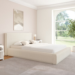 Letto matrimoniale con rete 140 x 190 cm in velluto a coste beige - JADE | IdMarket