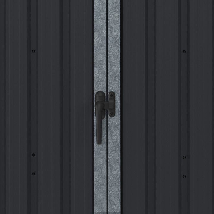 Casetta da giardino addossata in acciaio zincato grigio di 3 m² con base a doppia porta laterale | IdMarket