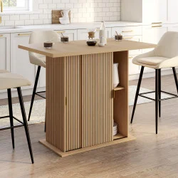 Isola centrale da 110 cm per 4 persone, con portaoggetti e doghe ad effetto