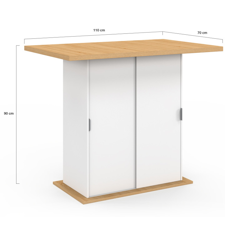 Isola centrale a 4 posti da 110 cm con contenitore in legno bianco e piano di lavoro effetto faggio - PAXTON | IdMarket