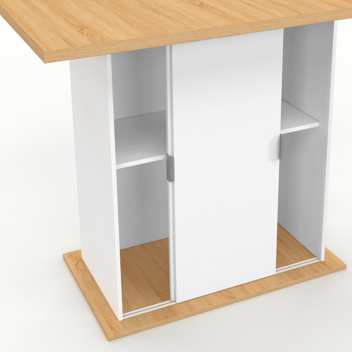 Isola centrale a 4 posti da 110 cm con contenitore in legno bianco e piano di lavoro effetto faggio - PAXTON | IdMarket