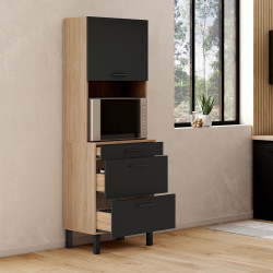 CINA Unità microonde e casseruola a 2 porte 60 cm, finitura faggio e nero