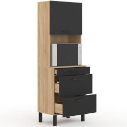 CINA Unità microonde e casseruola a 2 porte 60 cm, finitura faggio e nero