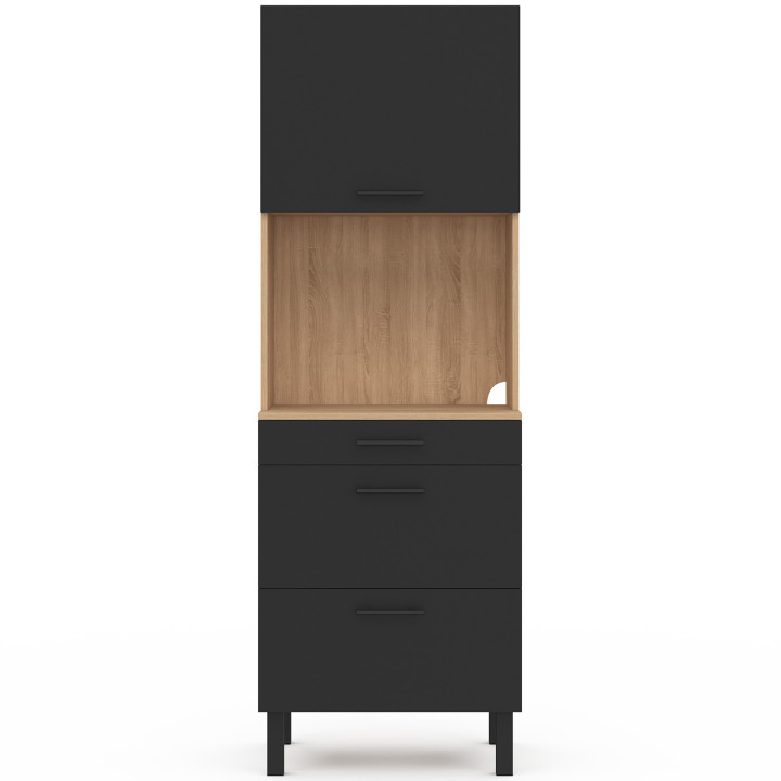 CINA Unità microonde e casseruola a 2 porte 60 cm, finitura faggio e nero