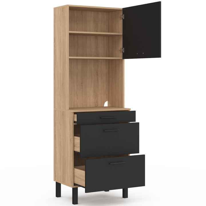 CINA Unità microonde e casseruola a 2 porte 60 cm, finitura faggio e nero