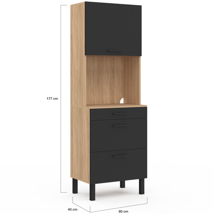 CINA Unità microonde e casseruola a 2 porte 60 cm, finitura faggio e nero