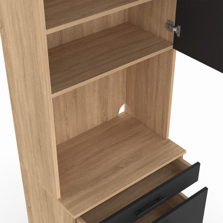 CINA Unità microonde e casseruola a 2 porte 60 cm, finitura faggio e nero