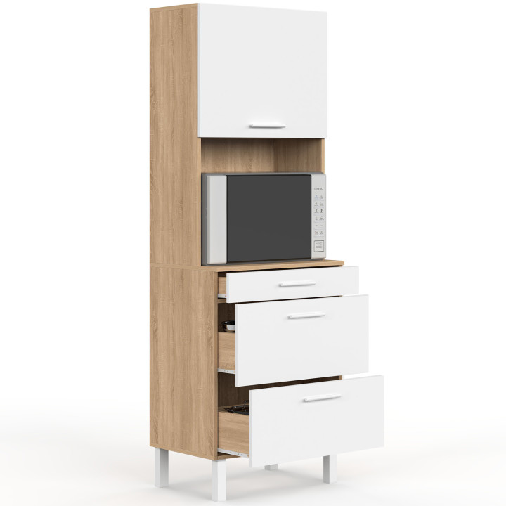 Microonde e casseruola a 2 porte CINA da 60 cm in faggio e bianco