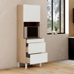 Microonde e casseruola a 2 porte CINA da 60 cm in faggio e bianco