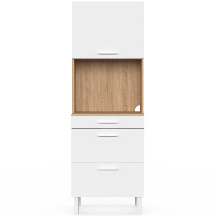 Microonde e casseruola a 2 porte CINA da 60 cm in faggio e bianco