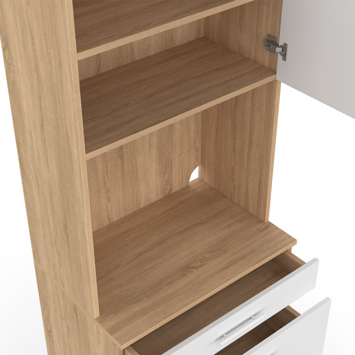 Microonde e casseruola a 2 porte CINA da 60 cm in faggio e bianco