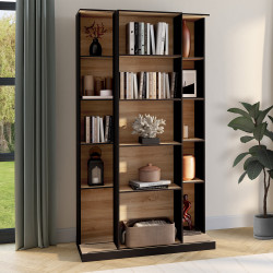 Libreria scorrevole a 5 livelli con 15 nicchie in legno e nero - ALPHONSE | IdMarket