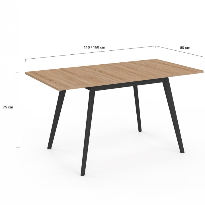 Tavolo scandinavo allungabile con piano in legno e gambe nere economiche - INGA | ID Market