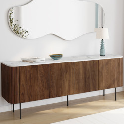 Credenza bassa da 160 cm con 4 ante effetto noce e piano in marmo bianco - MARLA | IdMarket