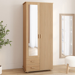 JULIETTE Armadio a 2 ante con effetto doghe in legno 80 cm Armadio con 2 cassetti, specchio e ripiani