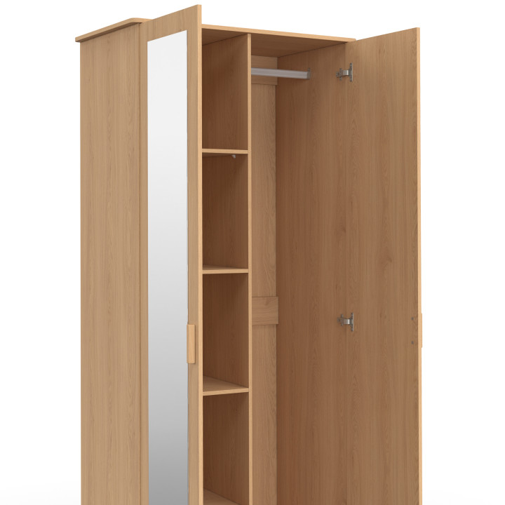 JULIETTE Armadio a 2 ante con effetto doghe in legno 80 cm Armadio con 2 cassetti, specchio e ripiani