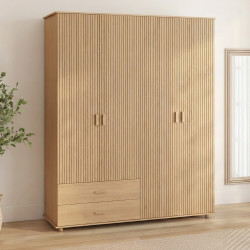JULIETTE Armadio a 4 ante con effetto doghe in legno color rovere Armadio da 160 cm con 2 cassetti e ripiani