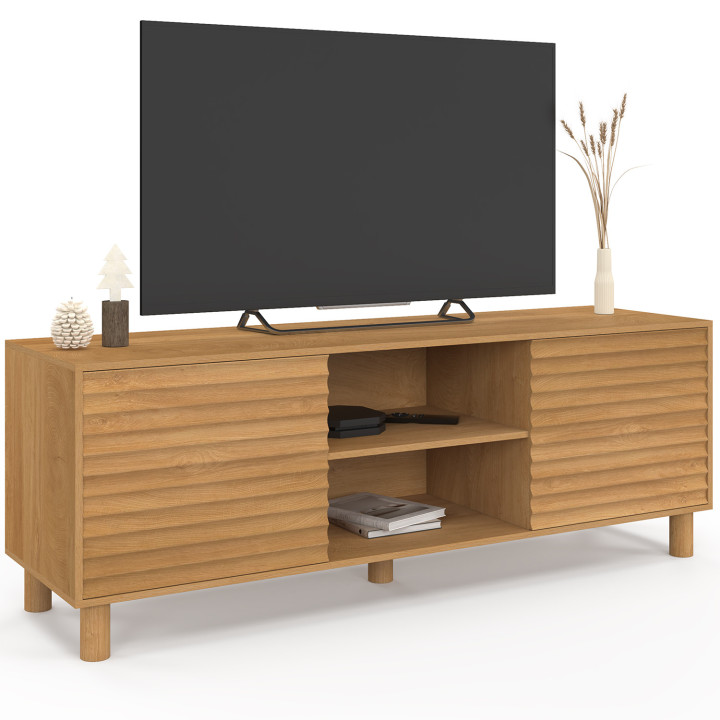 Mobile TV 140 cm a 2 ante in rovere con doghe in legno