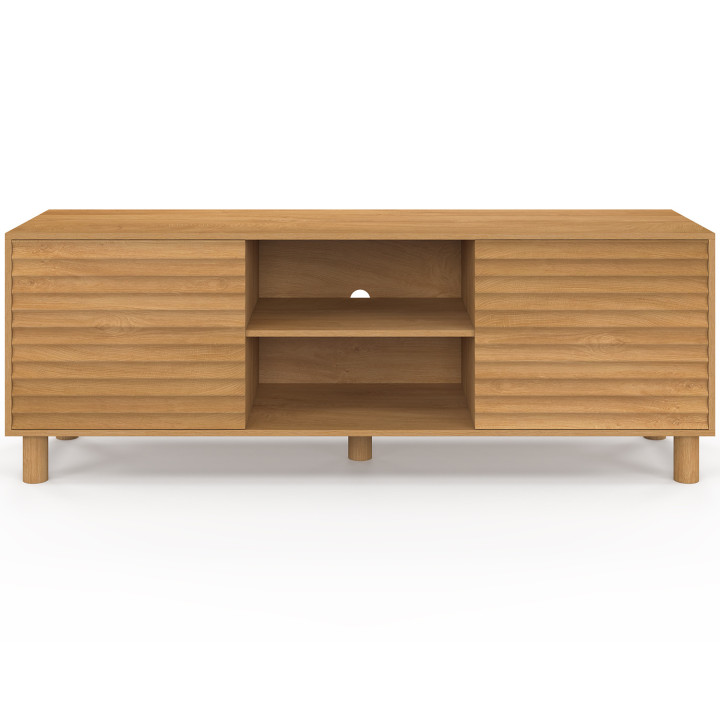 Mobile TV 140 cm a 2 ante in rovere con doghe in legno
