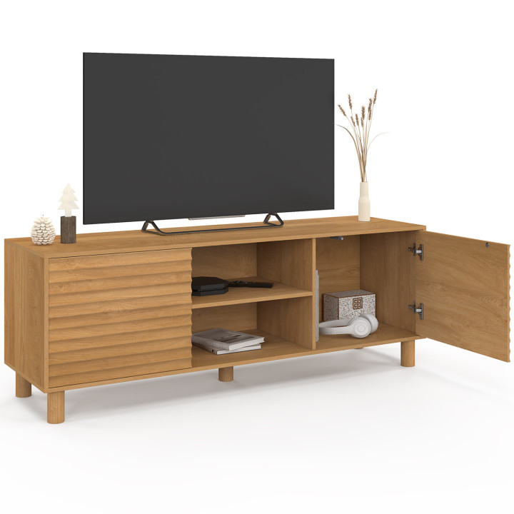 Mobile TV 140 cm a 2 ante in rovere con doghe in legno