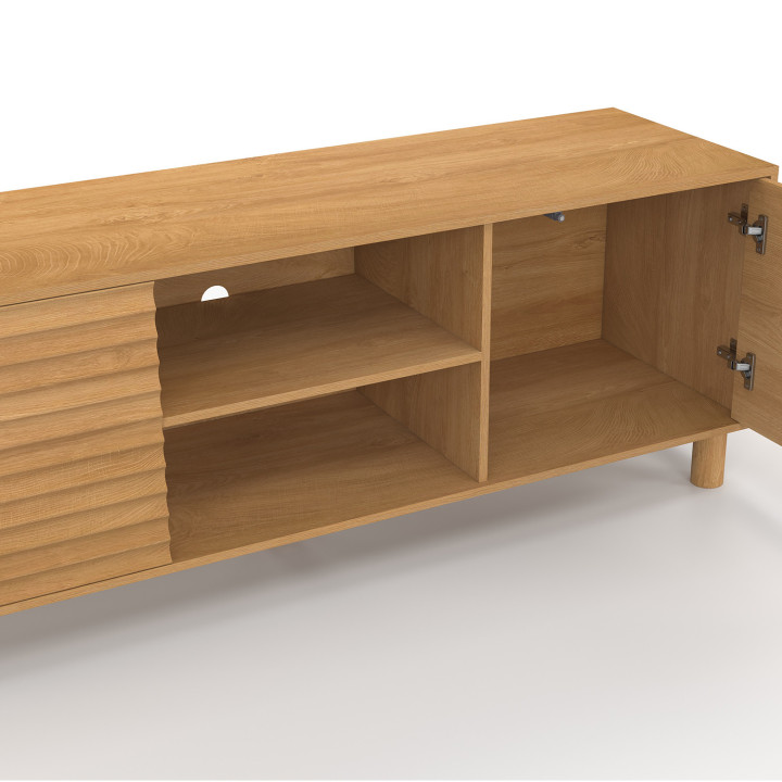 Mobile TV 140 cm a 2 ante in rovere con doghe in legno