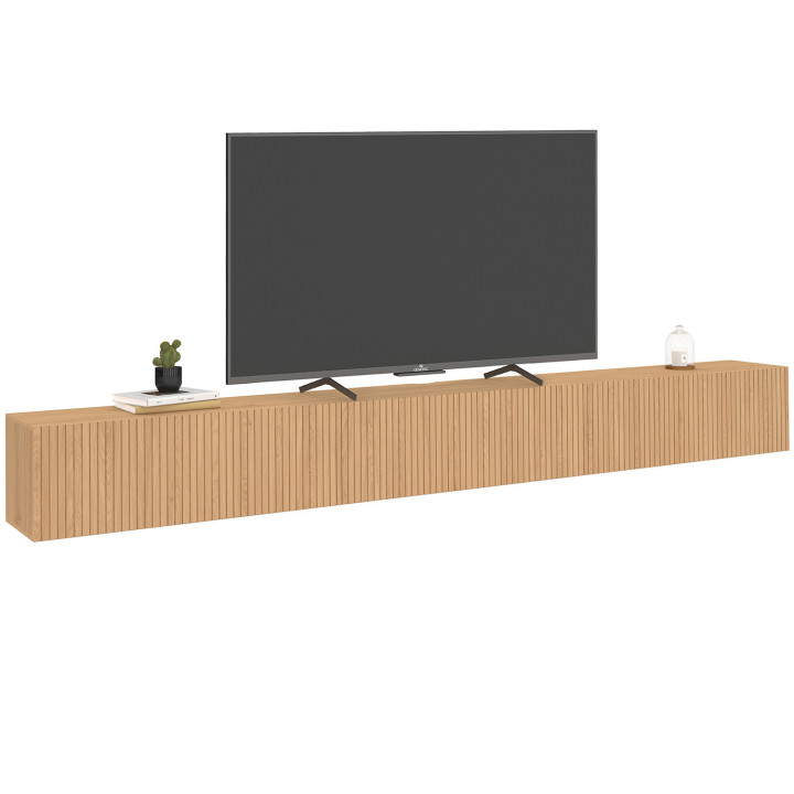 Mobile TV sospeso da 270 cm con 3 ante a doghe color rovere - JULIETTE | IdMarket