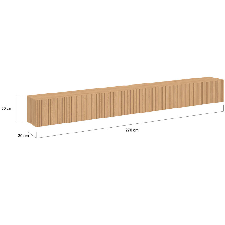 Mobile TV sospeso da 270 cm con 3 ante a doghe color rovere - JULIETTE | IdMarket