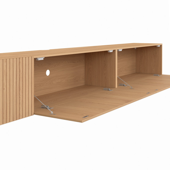 Mobile TV sospeso da 270 cm con 3 ante a doghe color rovere - JULIETTE | IdMarket