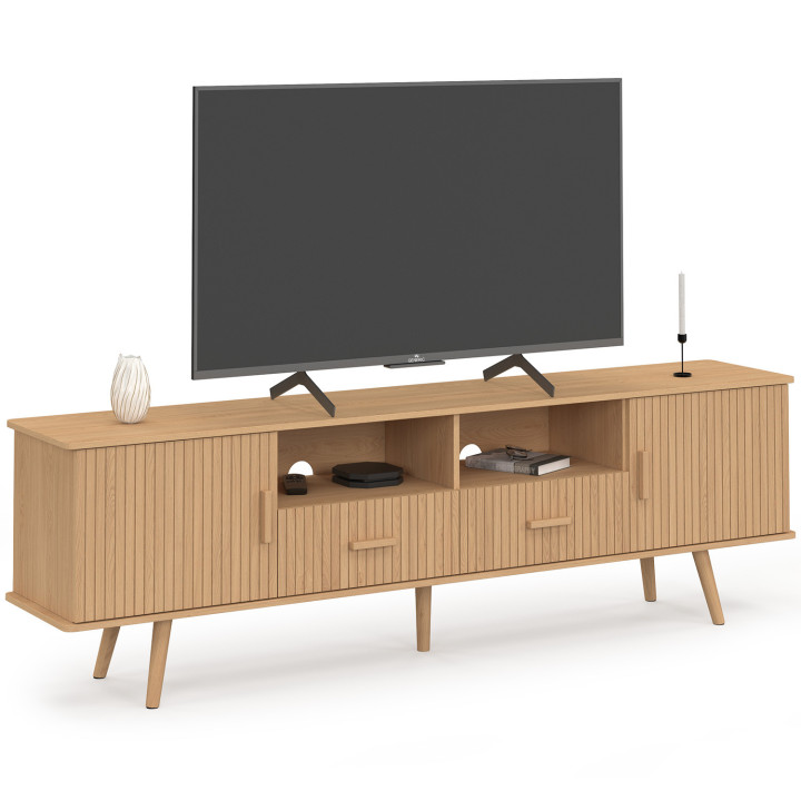 Mobile TV da 180 cm con 2 ante e 2 cassetti, doghe in rovere - JULIETTE | IdMarket