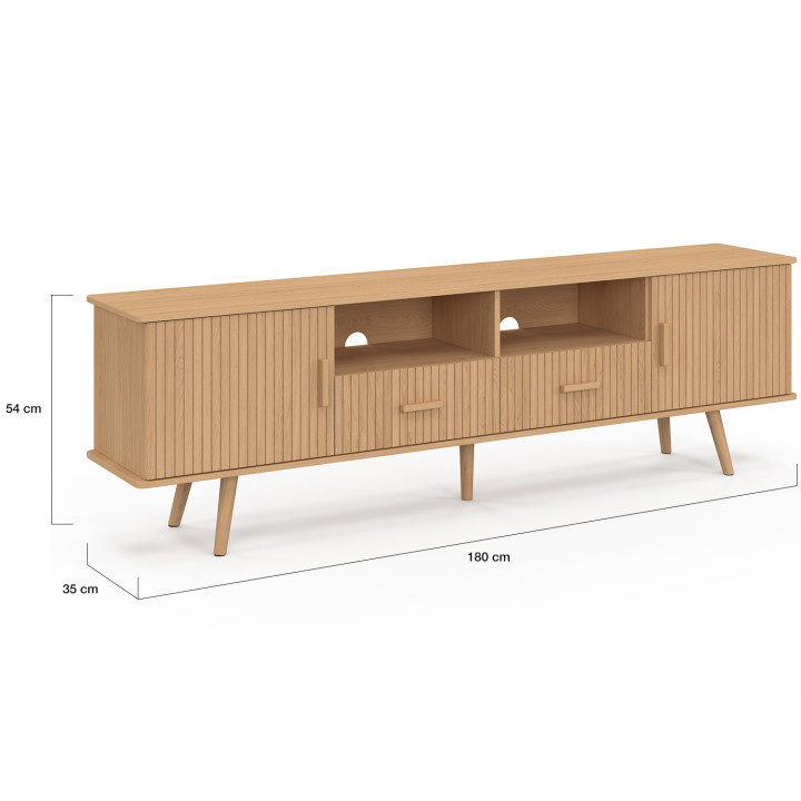 Mobile TV da 180 cm con 2 ante e 2 cassetti, doghe in rovere - JULIETTE | IdMarket