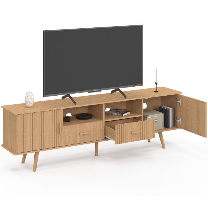 Mobile TV da 180 cm con 2 ante e 2 cassetti, doghe in rovere - JULIETTE | IdMarket