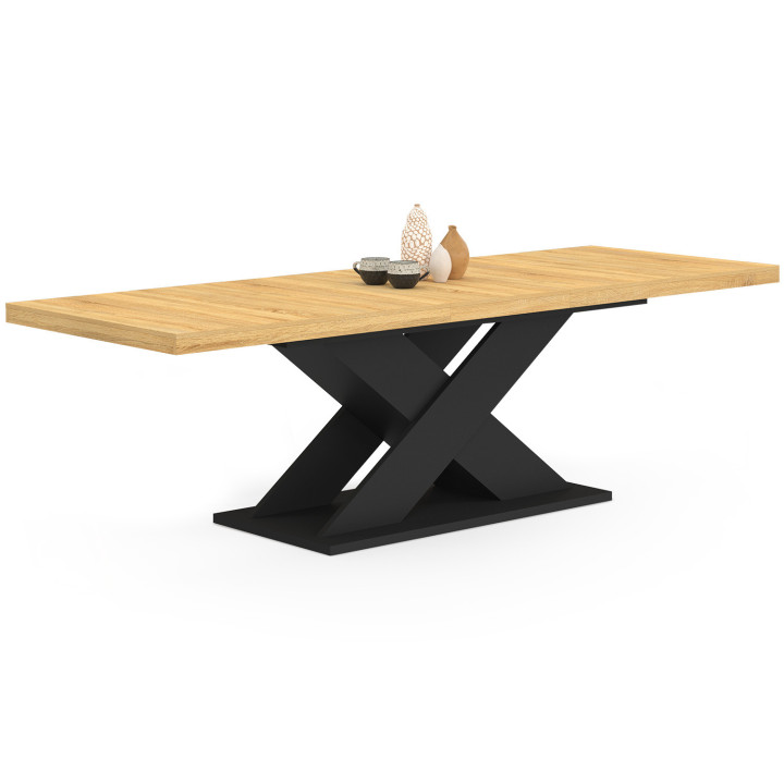 Tavolo da pranzo rettangolare allungabile ALICIA 8-12 persone legno e nero 200-250 cm