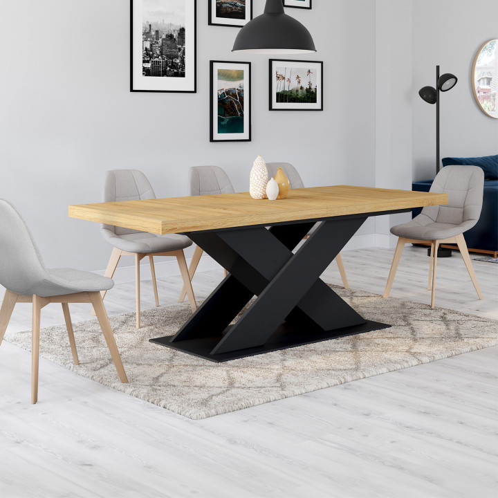 Tavolo da pranzo rettangolare allungabile ALICIA 8-12 persone legno e nero 200-250 cm