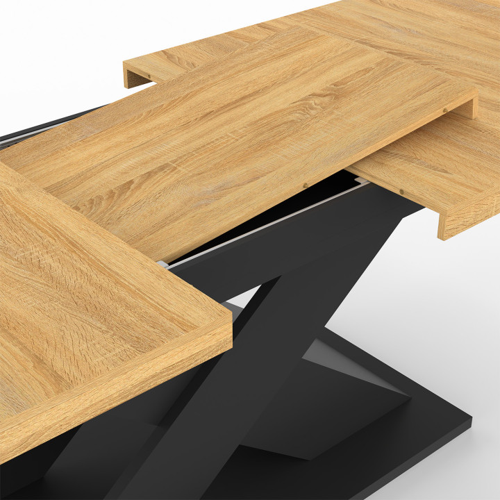 Tavolo da pranzo rettangolare allungabile ALICIA 8-12 persone legno e nero 200-250 cm