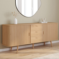 Credenza ROMIE XXL 200 cm con effetto doghe, 2 porte scorrevoli e 3 cassetti