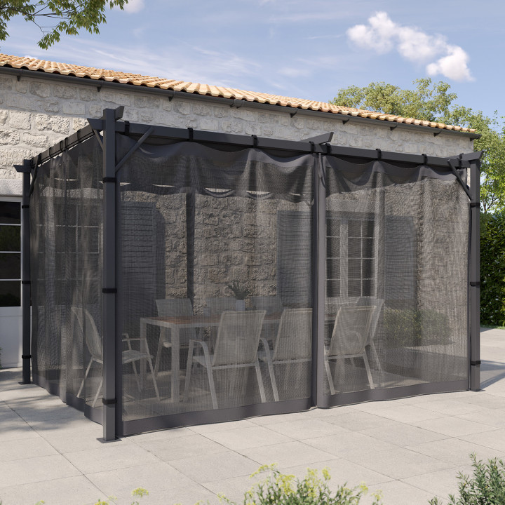 Set di 4 zanzariere per pergola 3x4 grigio con cerniera + ganci | IdMarket