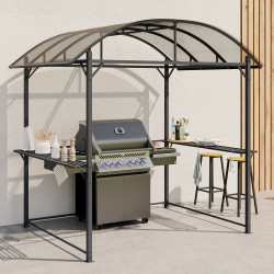 Pensilina per barbecue 240 x 150 x 220 cm con ripiani, metallo grigio e tetto in policarbonato | IdMarket