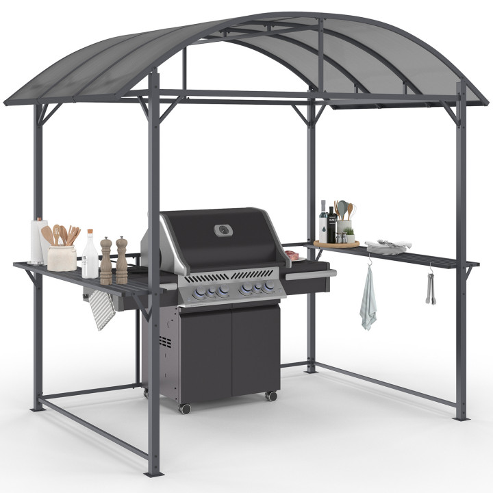 Pensilina per barbecue 240 x 150 x 220 cm con ripiani, metallo grigio e tetto in policarbonato | IdMarket