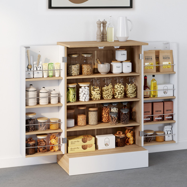 Credenza bassa da cucina H.90 cm con contenitore bianco e legno - ALTO | IdMarket