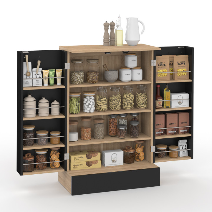 Credenza bassa da cucina H.90 cm con contenitore nero e legno - ALTO | IdMarket