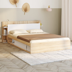 Letto matrimoniale con contenitore, rete e testata 140 x 190 cm in legno e bianco
