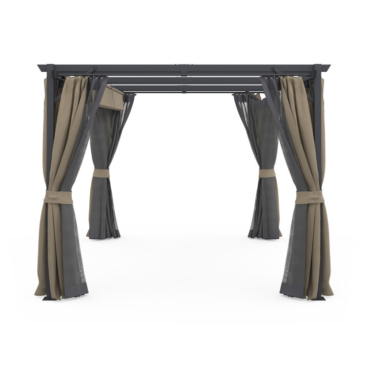 Pergola edizione completa tetto retrattile zanzariera 3x4 M e 4 tende taupe | IdMarket